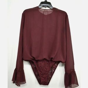 NWT. Hah Hot-As-Hell Womens Wine Red
Crewneck Long Sleeve C It Thru Bodysuit